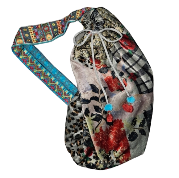 Johnny Was Handbags - Johnny Was Drawstring Bag Embroidered Strap Soft Storage Leopard Boho Tassels